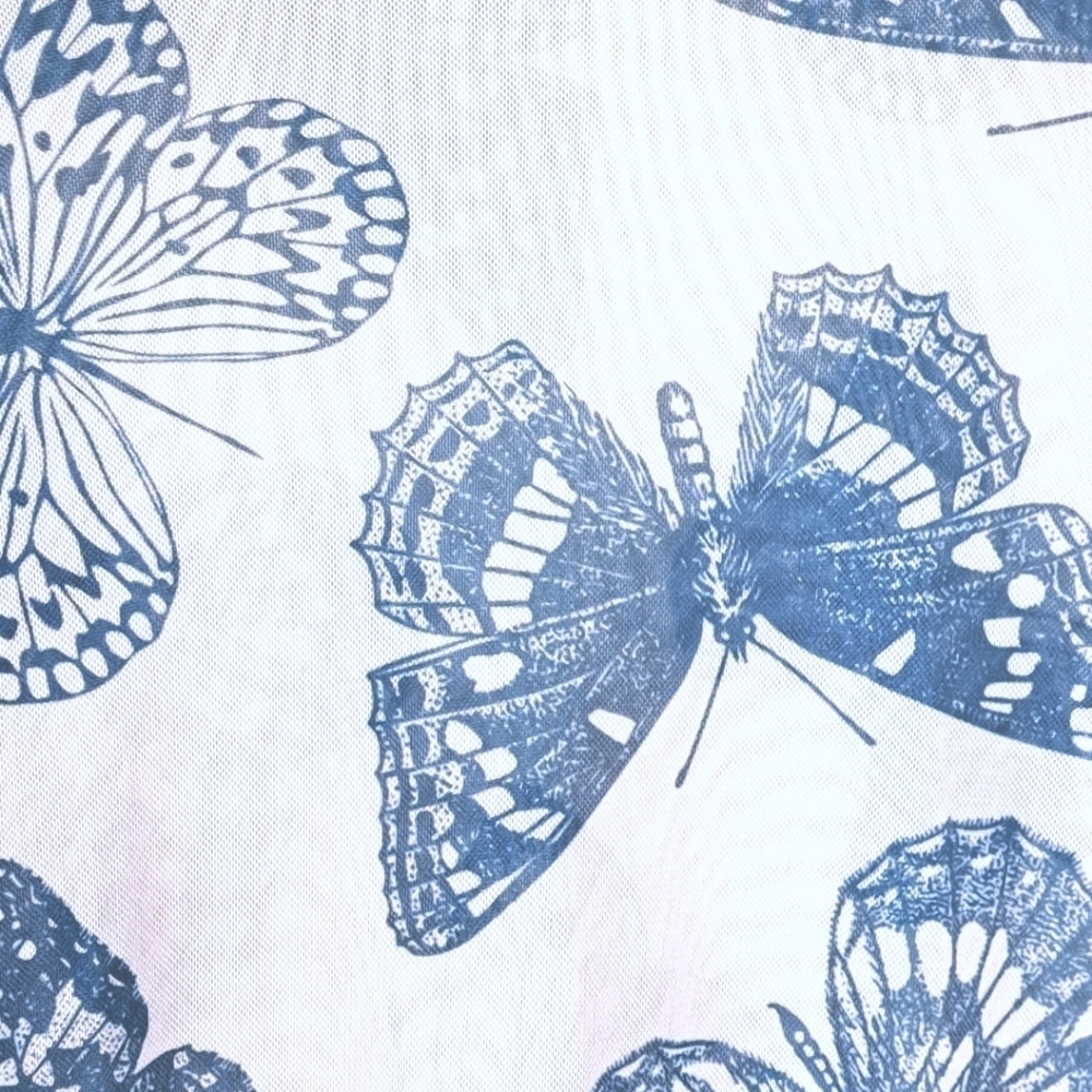 Guess Sheer White Long Sleeve Dress With Blue Butterflies Size Large - Picture 2 of 5